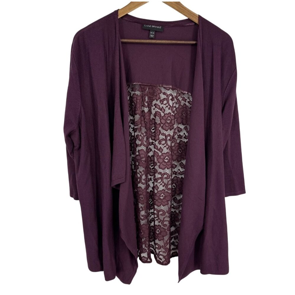 Lane Bryant Women's Burgundy Cardigan With Lace Back Detail Size 18/20